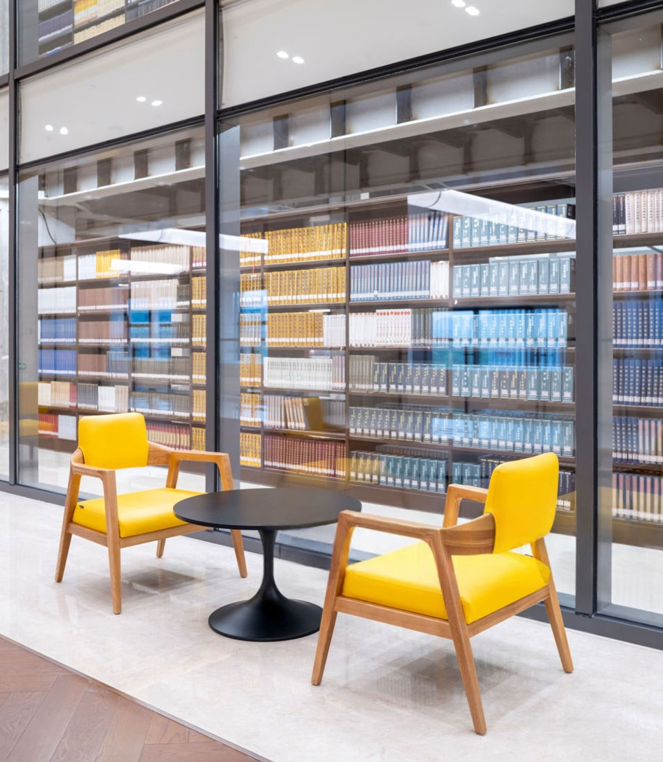 Organized law firm library with structured shelving